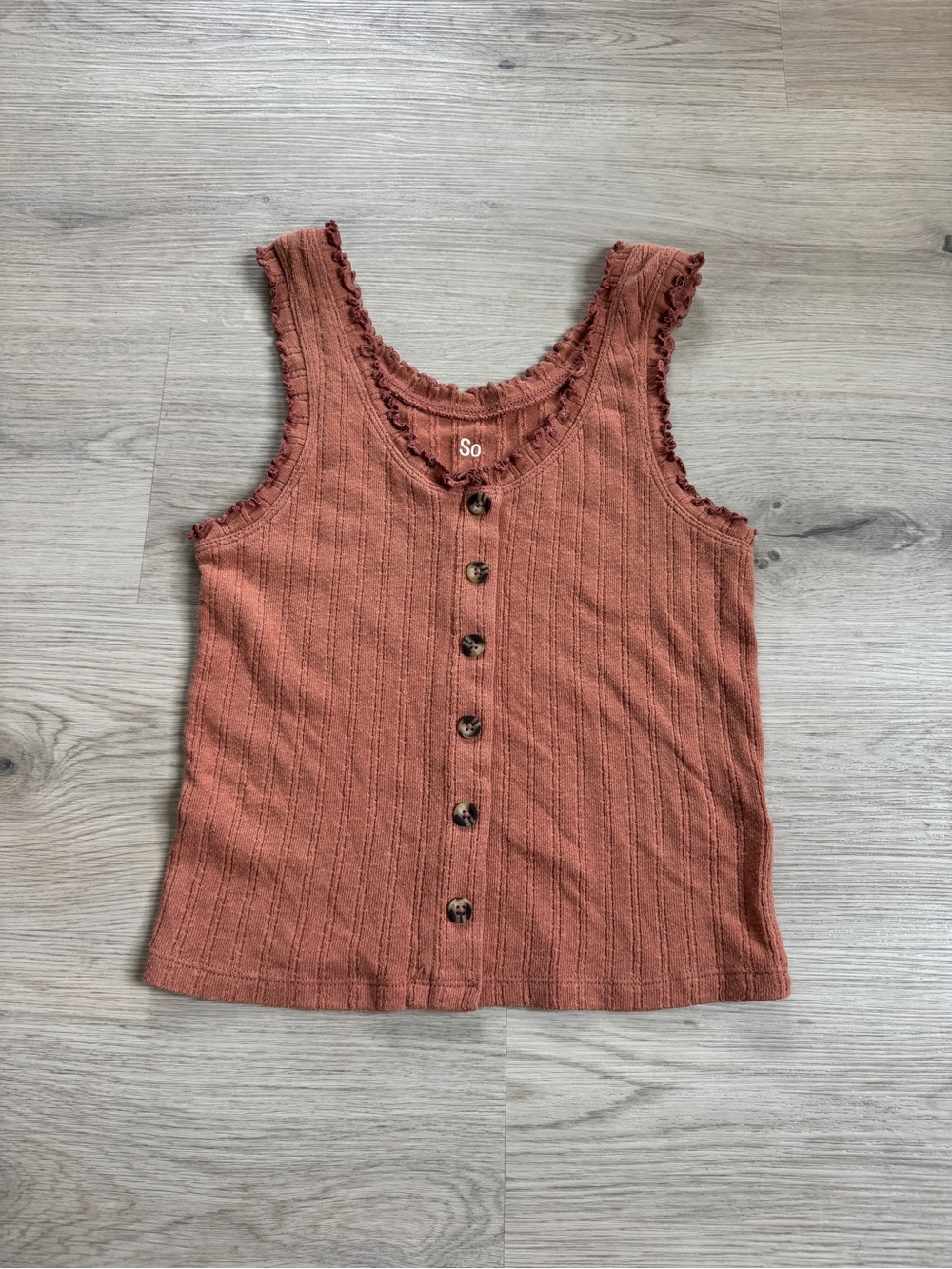 SO knit button front tank top ruffle trim size small boho coastal casual fall